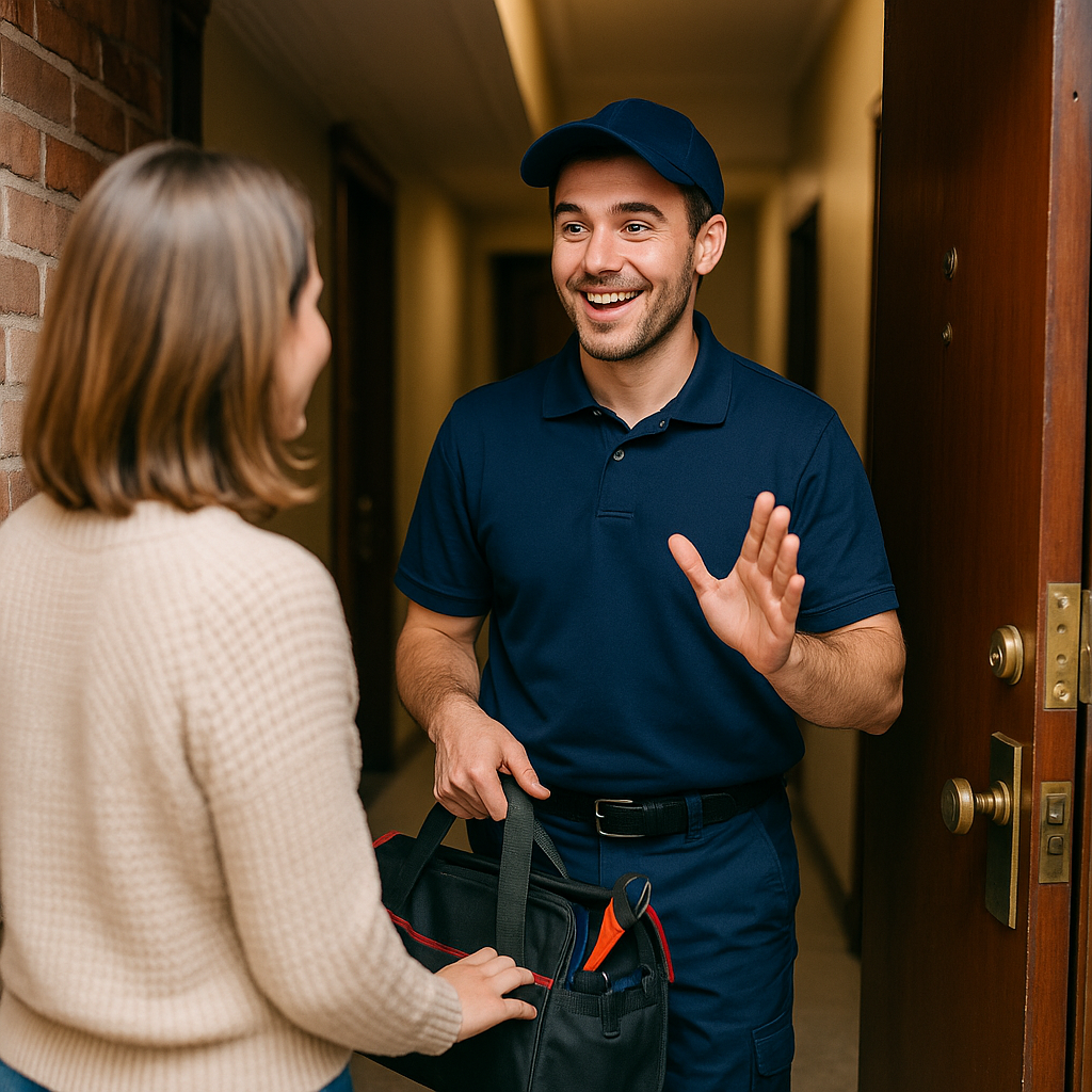 A licensed plumber is diligently working on a water heater repair in a New York City apartment, addressing a plumbing emergency to prevent water damage. The scene highlights the expertise of the professional as they ensure the water heater functions properly for Manhattan homeowners.