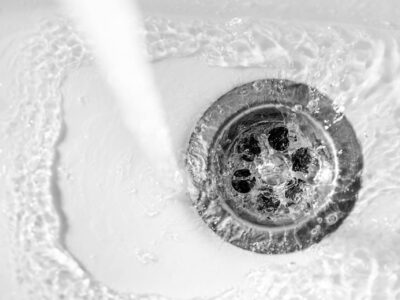 Water flowing into a clear drain after an NYC drain cleaning